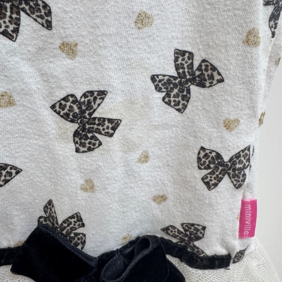 Miniville 3T Girls White & Black Leopard Bow Short Sleeve Blouse Top Tulle - Picture 4 of 7